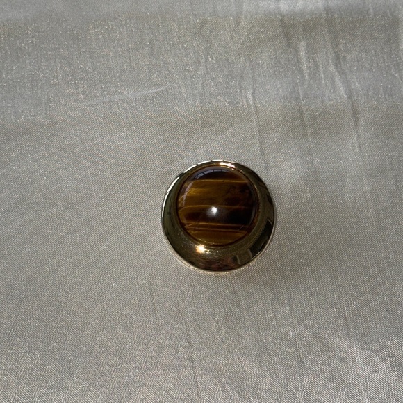 Vintage Tiger's Eye Brown & Gold Round Pendant Slide - Picture 6 of 12